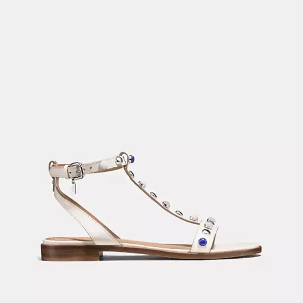 Coach Sadie T-Strap Sandals Chalk Leather Ankle Strap Q8973 NIB